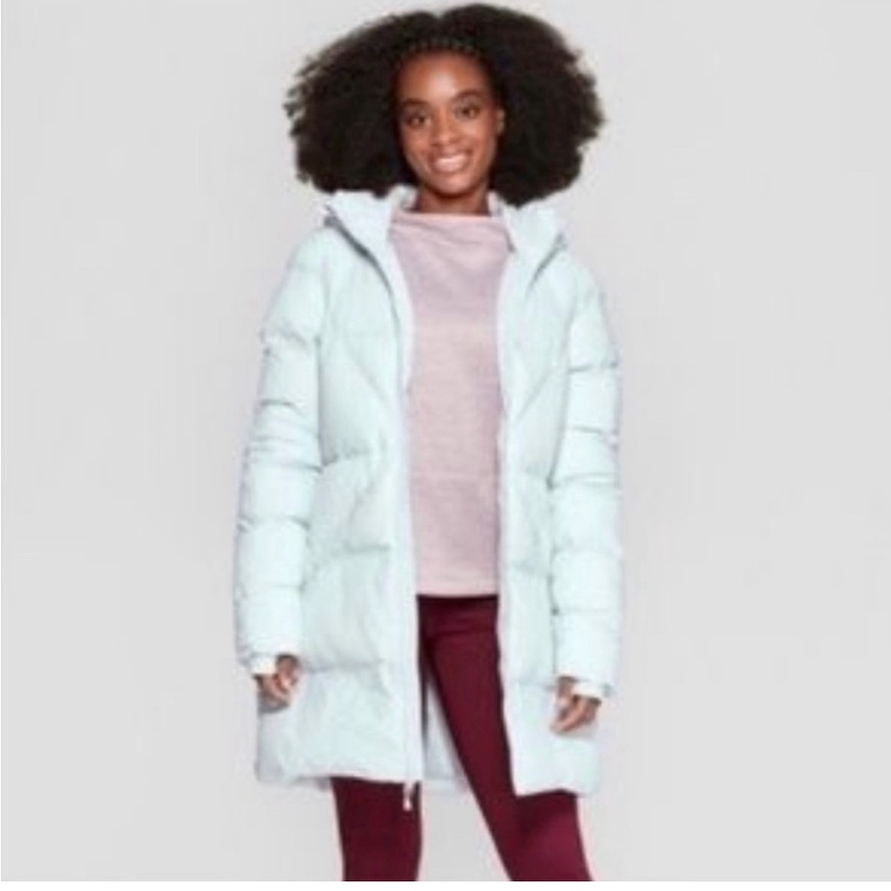 Women's Champion Blue Quilted Puffer Winter Coat Thumb Holes and Hood size M